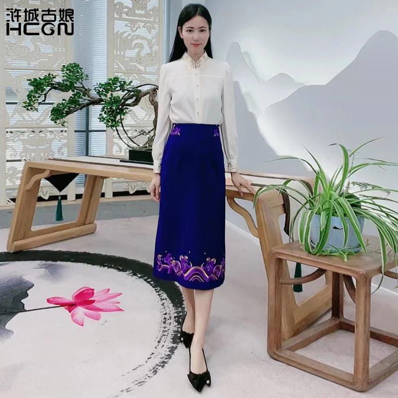 浒城古娘显瘦气质时尚修身春季纯色国风女悦山河半身裙22C19316