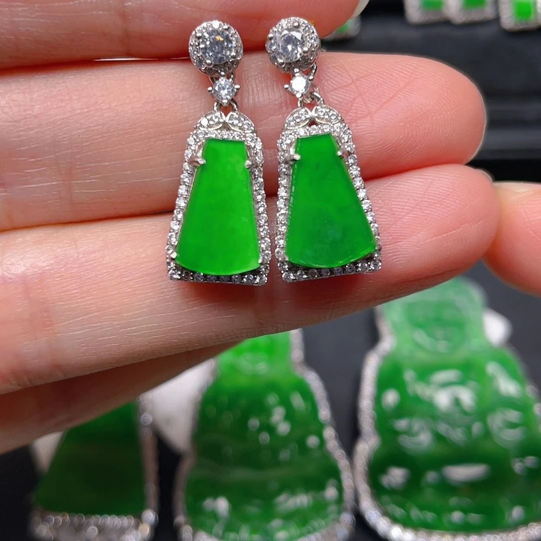 银S925镶嵌翡翠耳饰耳环