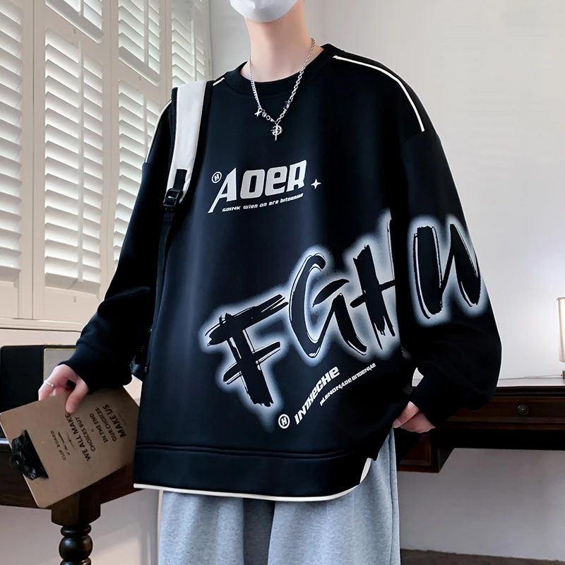 春秋季新款卫衣男青少年休闲宽松潮流港风套头百搭长袖学生打底衫