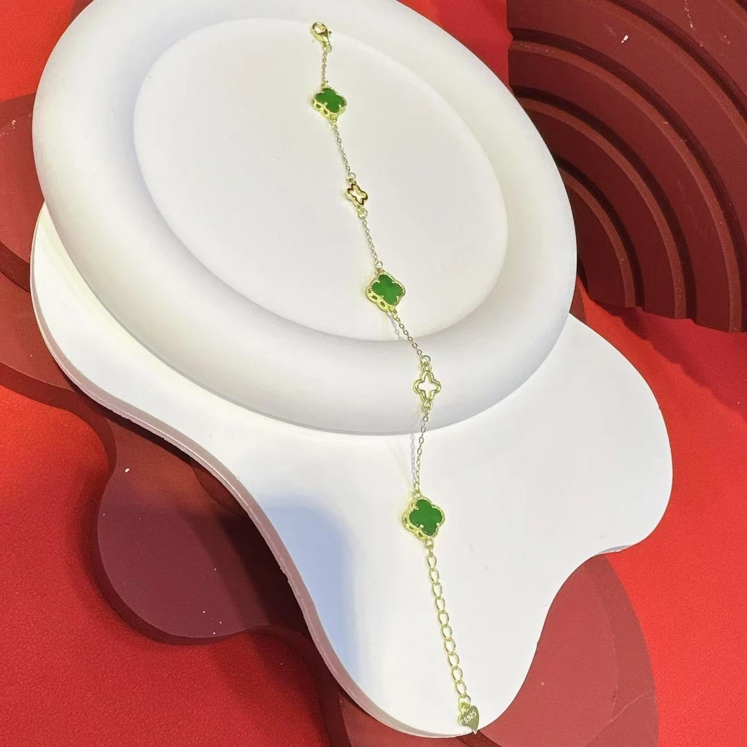 S925银9*3.5mm和田碧玉四叶草手链HNZ9573