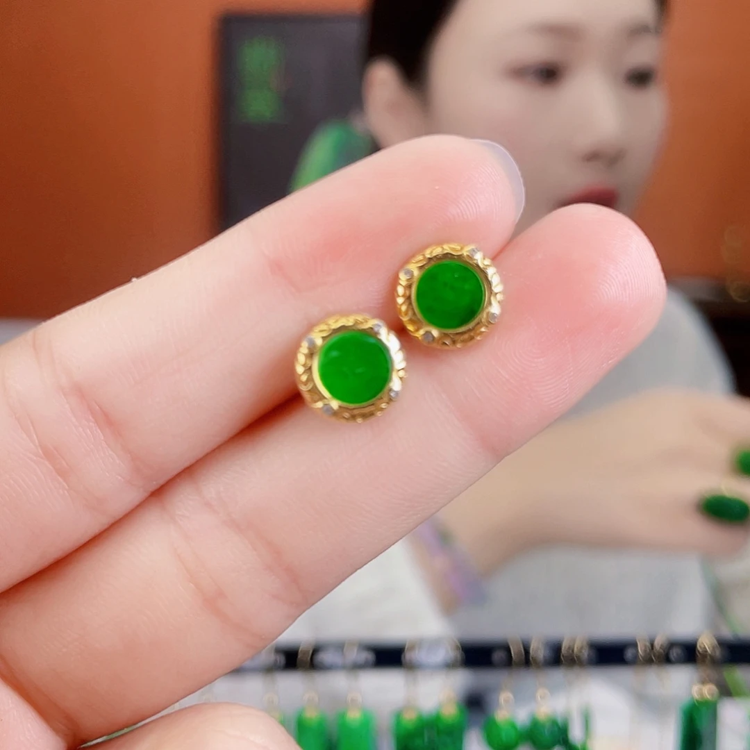 翡翠银S925镶嵌耳饰