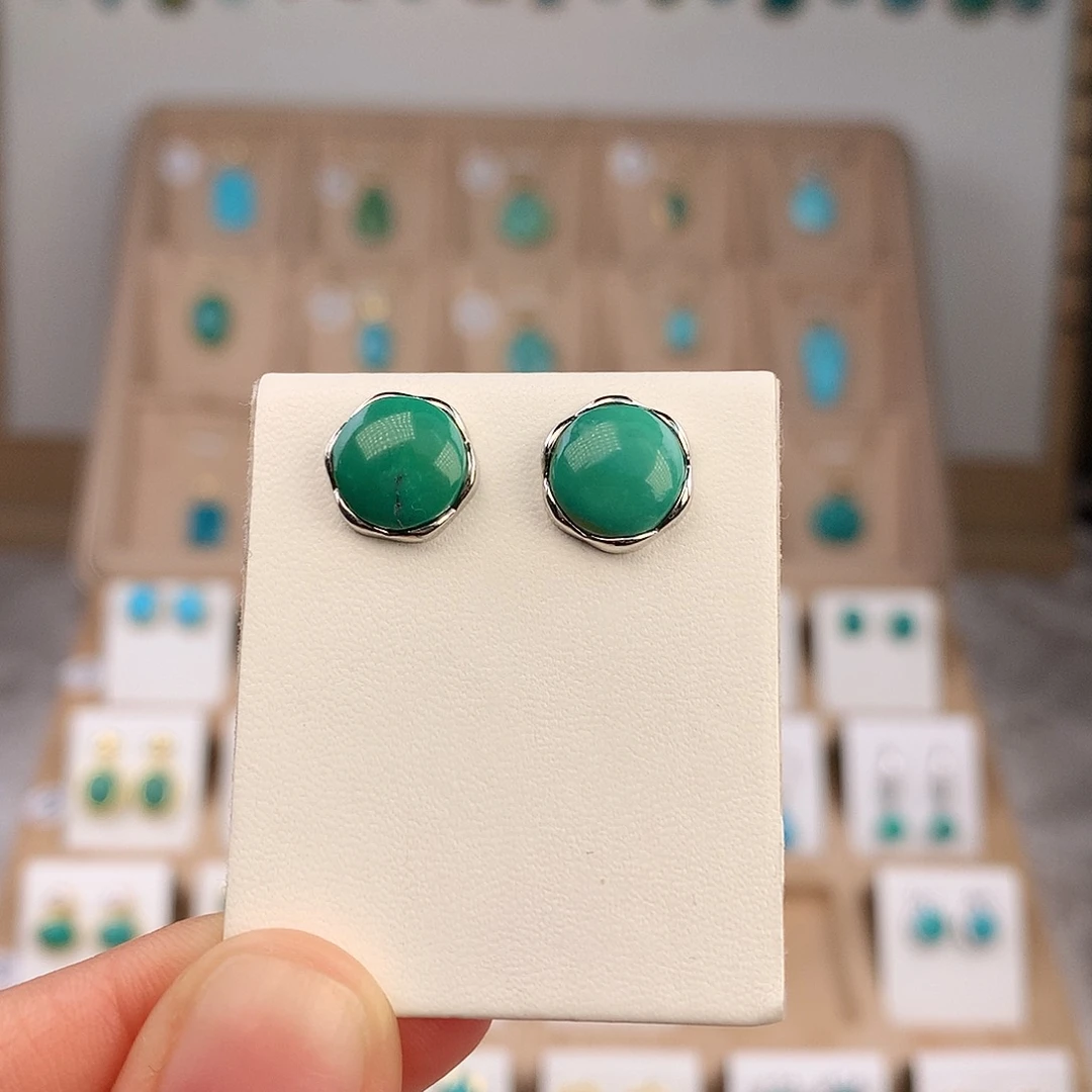 绿松石银S925镶嵌耳饰