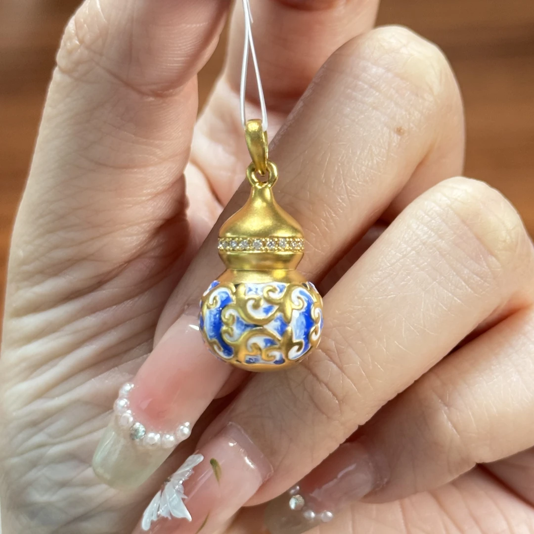 阿敏专属-Y【青花瓷葫芦点钻吊坠】--足金999精工5D（附加198/38）