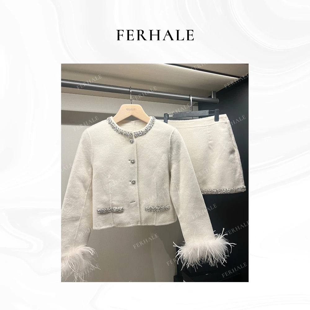 FERHALE高定系列 "高支澳毛" 拉斐懒懒法式名媛风A字裙羊毛套装