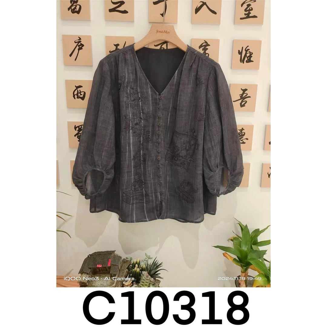 【苏西】薰香2025新款休闲百搭苎麻小衫女C10318