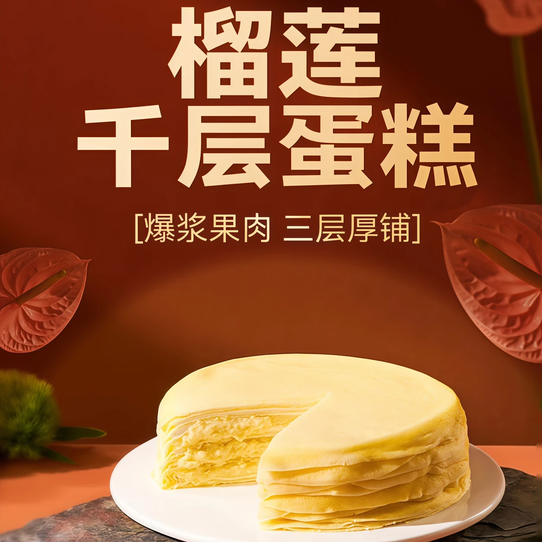 【爆浆果肉】猫山王纯榴莲真实果肉千层生日蛋糕解馋追剧必备甜品