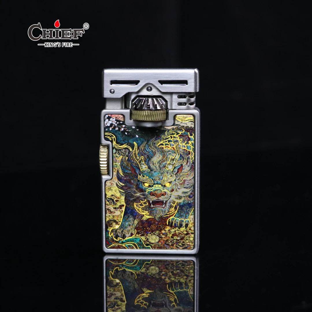 CHIEF/首领创意时尚鎏金珐琅彩元素打火机双齿轮联动煤油打火机