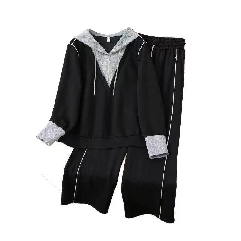 (运补6元)1092小个子秋季穿搭一时尚减龄假两件上衣窄版裤两件套