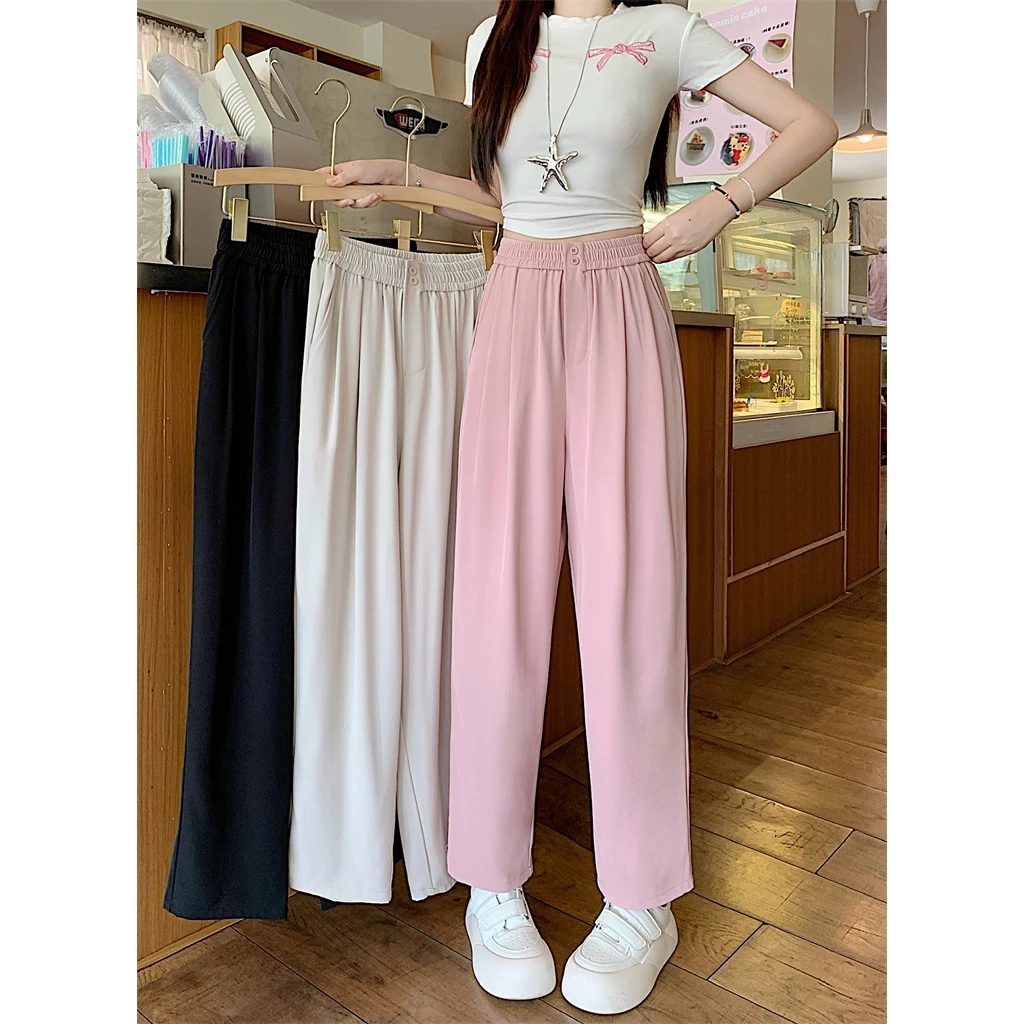 夏季西装烟管裤女冰丝显瘦萝卜裤高腰宽松百搭九分哈伦裤5667#