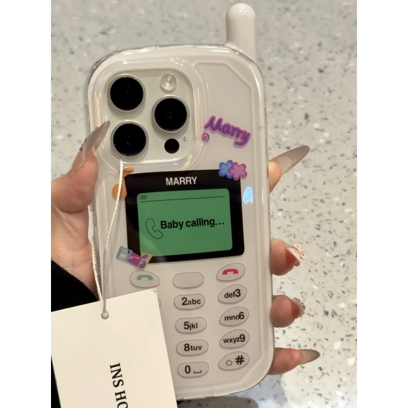 创意白色大哥大按键手机适用iphone16pro手机壳苹果15pro保护壳14