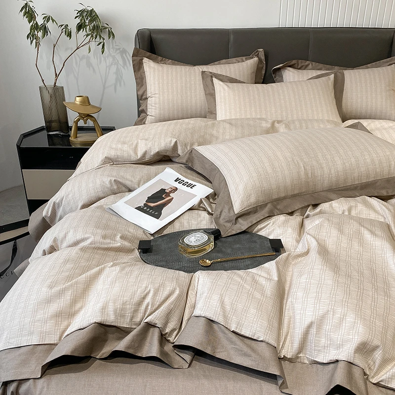 简约纯棉轻奢四件套100全棉被套长绒棉床上用品床单床笠2025新款4