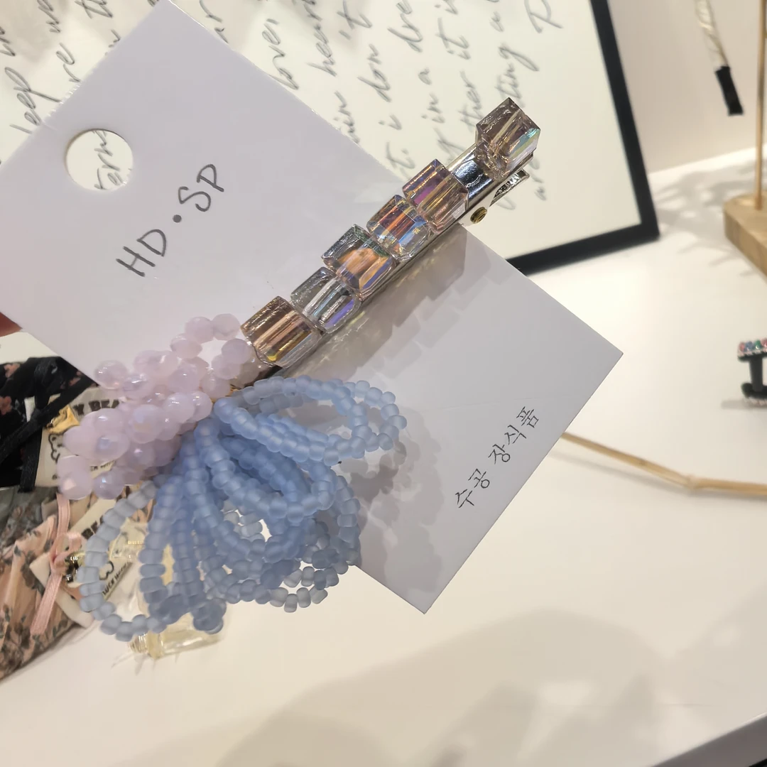 F573蓝色花花方糖闪闪边夹