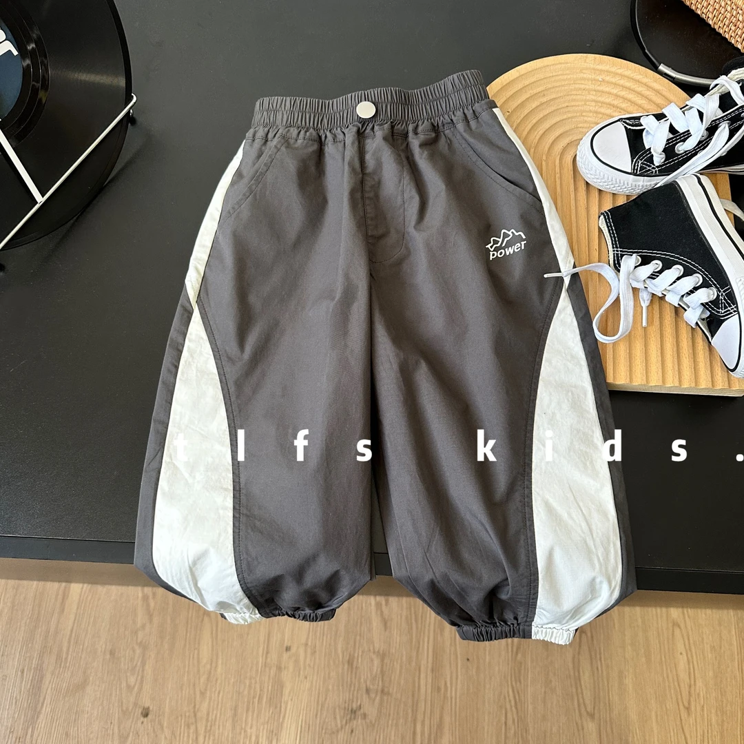 童例「25262灰侧条休闲裤」夏防蚊裤儿童运动百搭宽松男童长裤