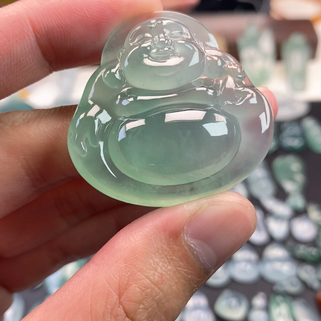 翡翠未镶嵌颈饰冰种晴绿佛公