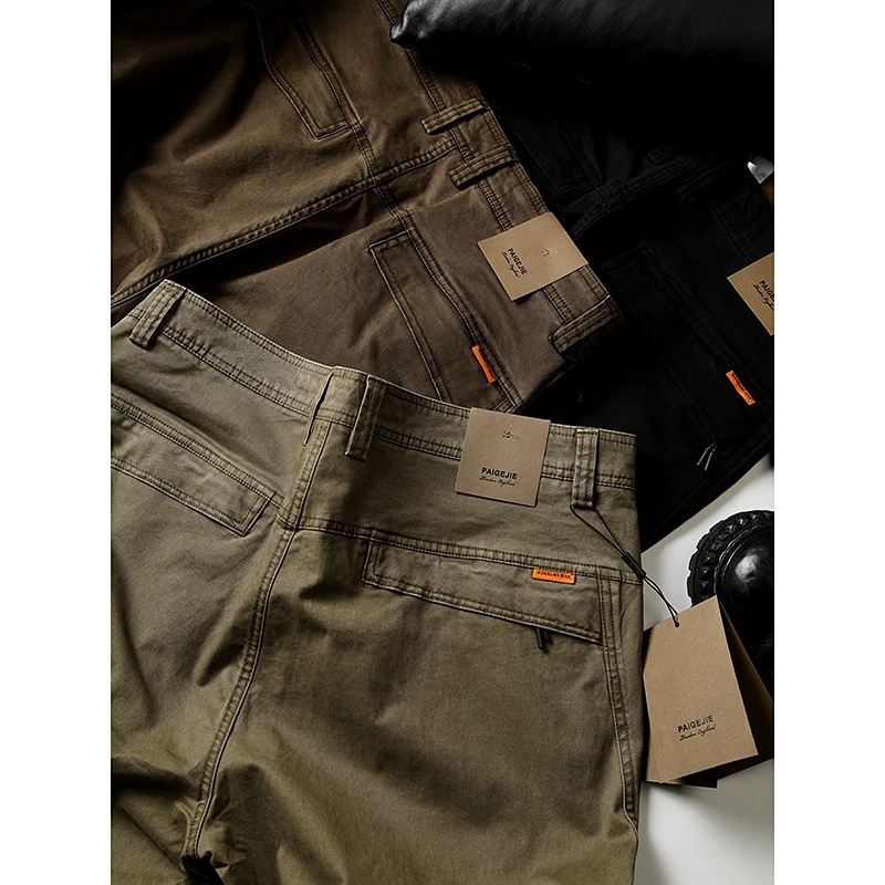 颜色超正点，男士春秋休闲复古男裤翻盖直筒宽松长裤精梳棉中高腰