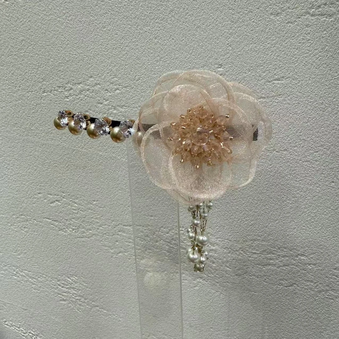 GREBUTY 6353 简约百搭香槟色花花流苏弹簧夹