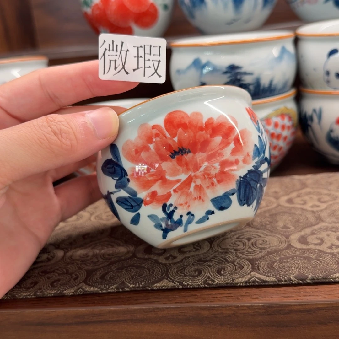 釉下手绘茶具微瑕
