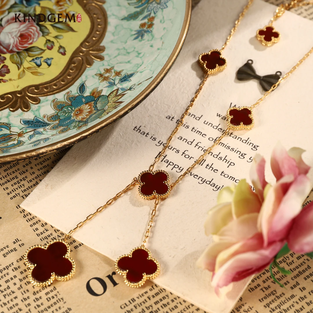 铜合金项链 经典优雅百搭红金拼色幸运草镶嵌项链（47cm）C-29268