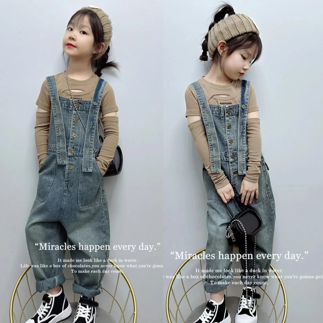 童不规则打底衫牛仔抱婴袋裤套装2025春秋款新款网红炸街秋季街舞