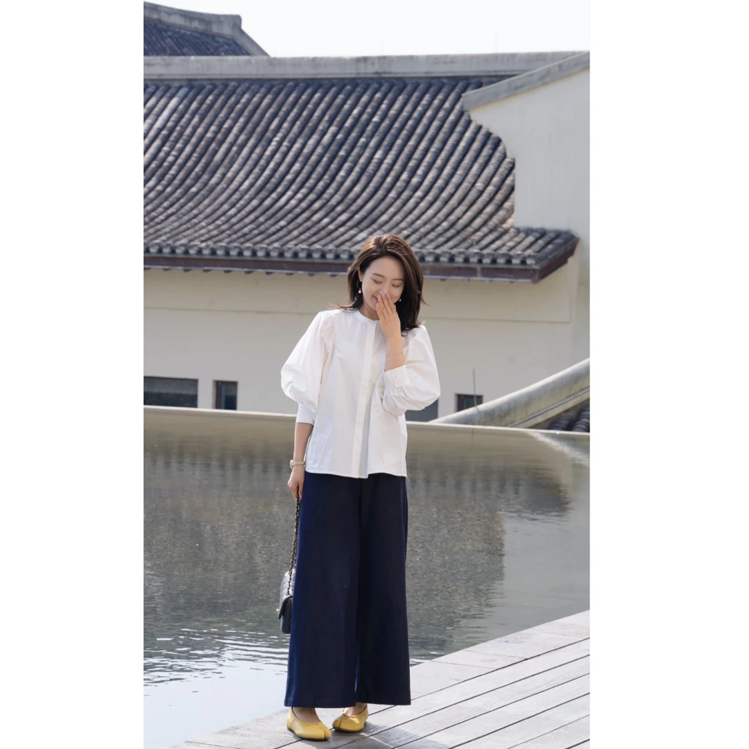 <特价款NO退NO换！！>MEIYINA定制 法式轮廓九分袖衬衫