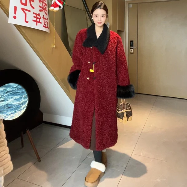 人造皮草 【橙小美丽专属】贺岁版2024新款红色毛毛外套女长款衣冬