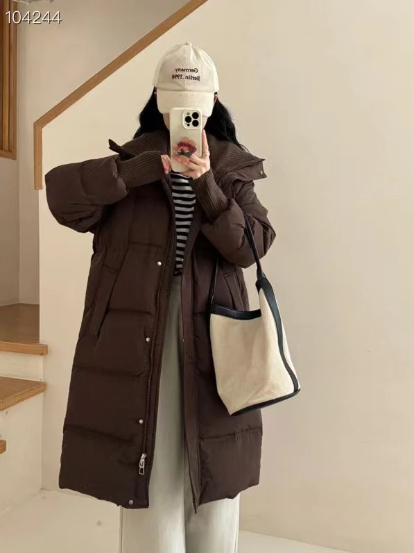 保暖长款女连帽羽绒服韩版短款秋冬时尚冬季女装潮流假两件