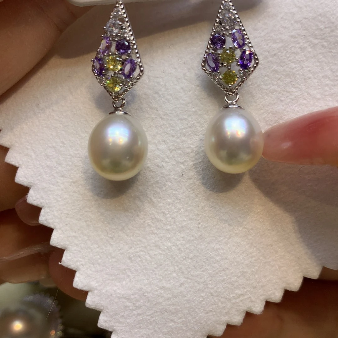 银S925镶嵌耳饰海水珍珠