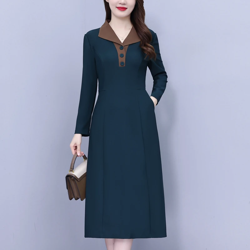 高端奢华长袖子连衣裙女2025秋季新款中年妈妈洋气红色春秋长裙子