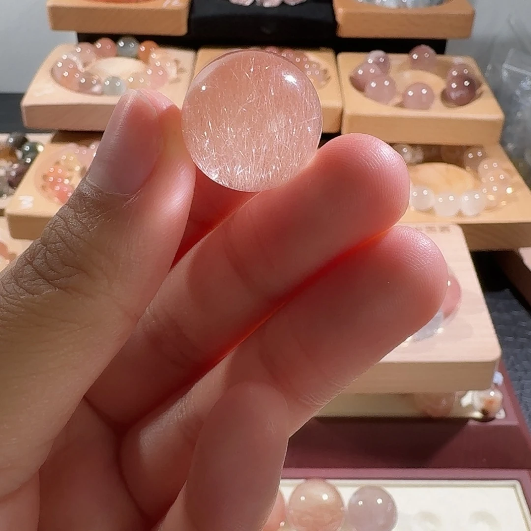 水晶手链银S925镶嵌粉橘兔毛19➕