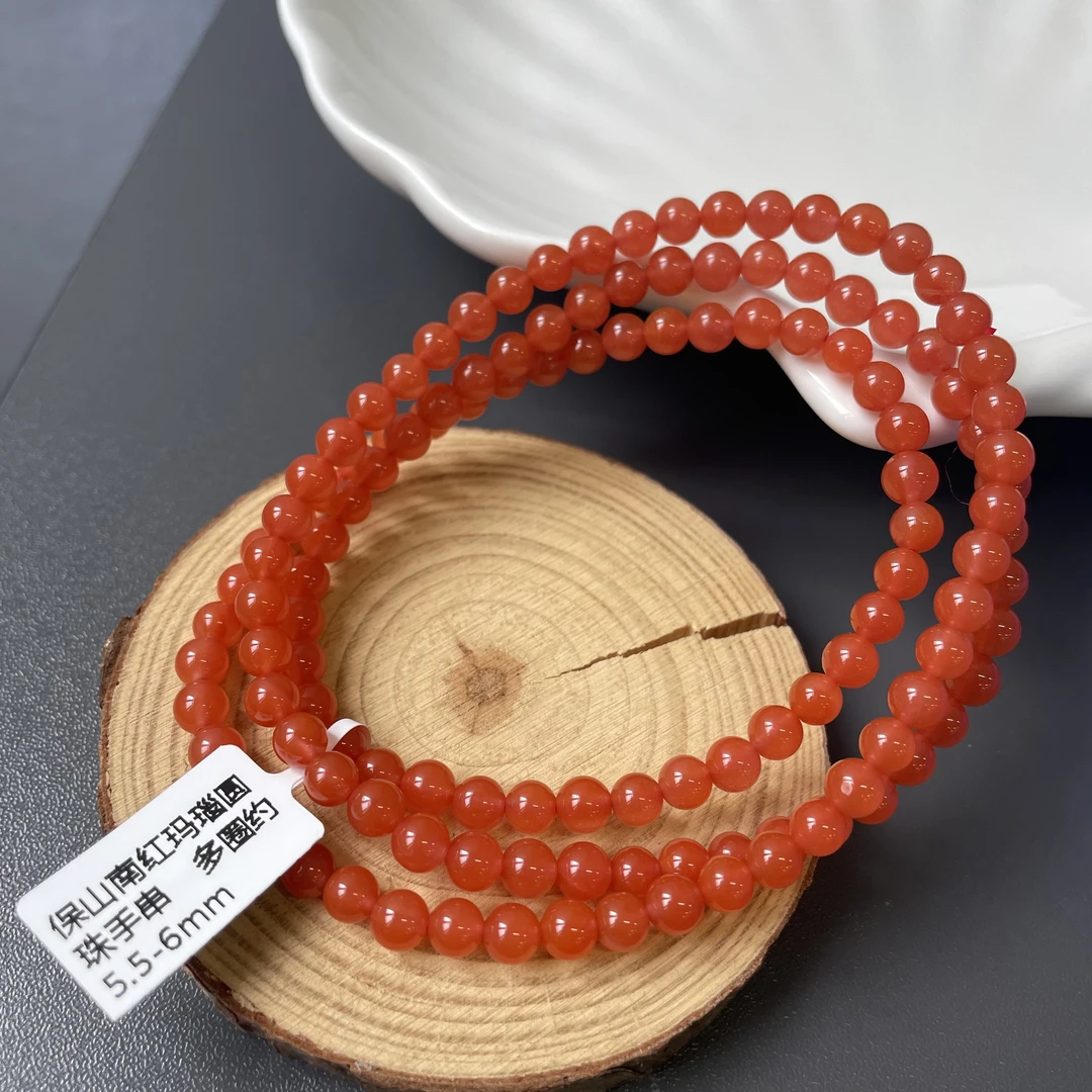 保山南红玛瑙圆珠手串多圈约5.5-6mm