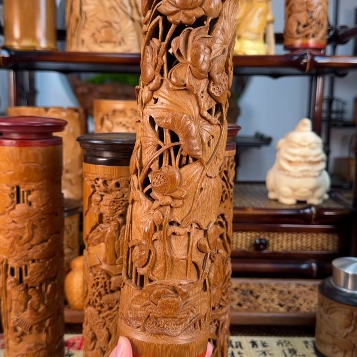 淡***生香榧木荷蟹镂空香筒-大号