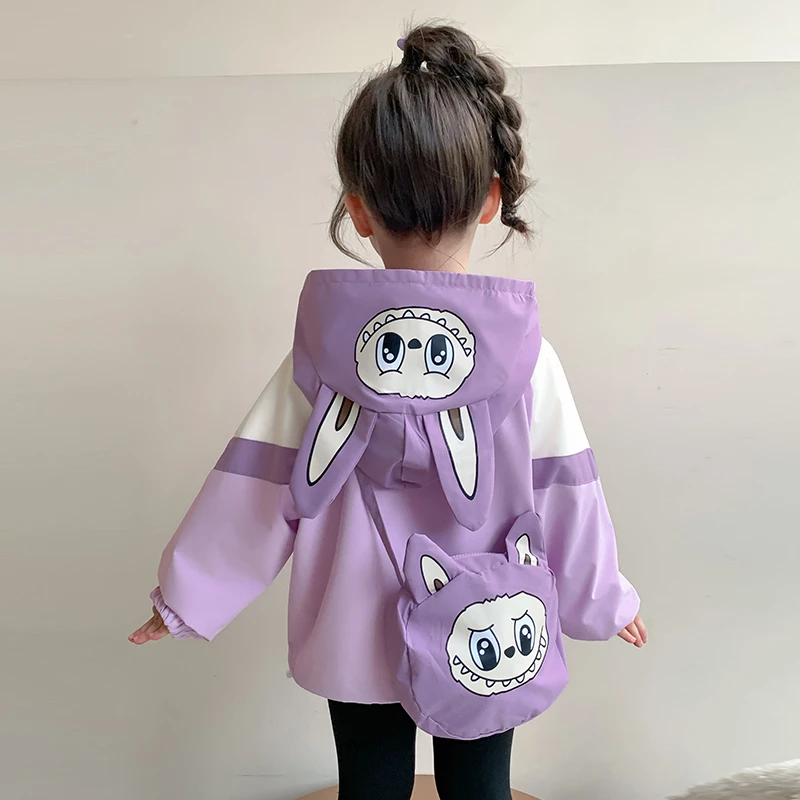 女童卡通外套秋季2025新款拉布布儿童冲锋衣小女孩秋装连帽上衣服