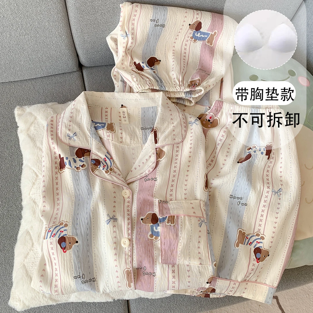 【链接有胸垫版可选】甜美少女短袖三件套宽松大码家居服可外穿套装