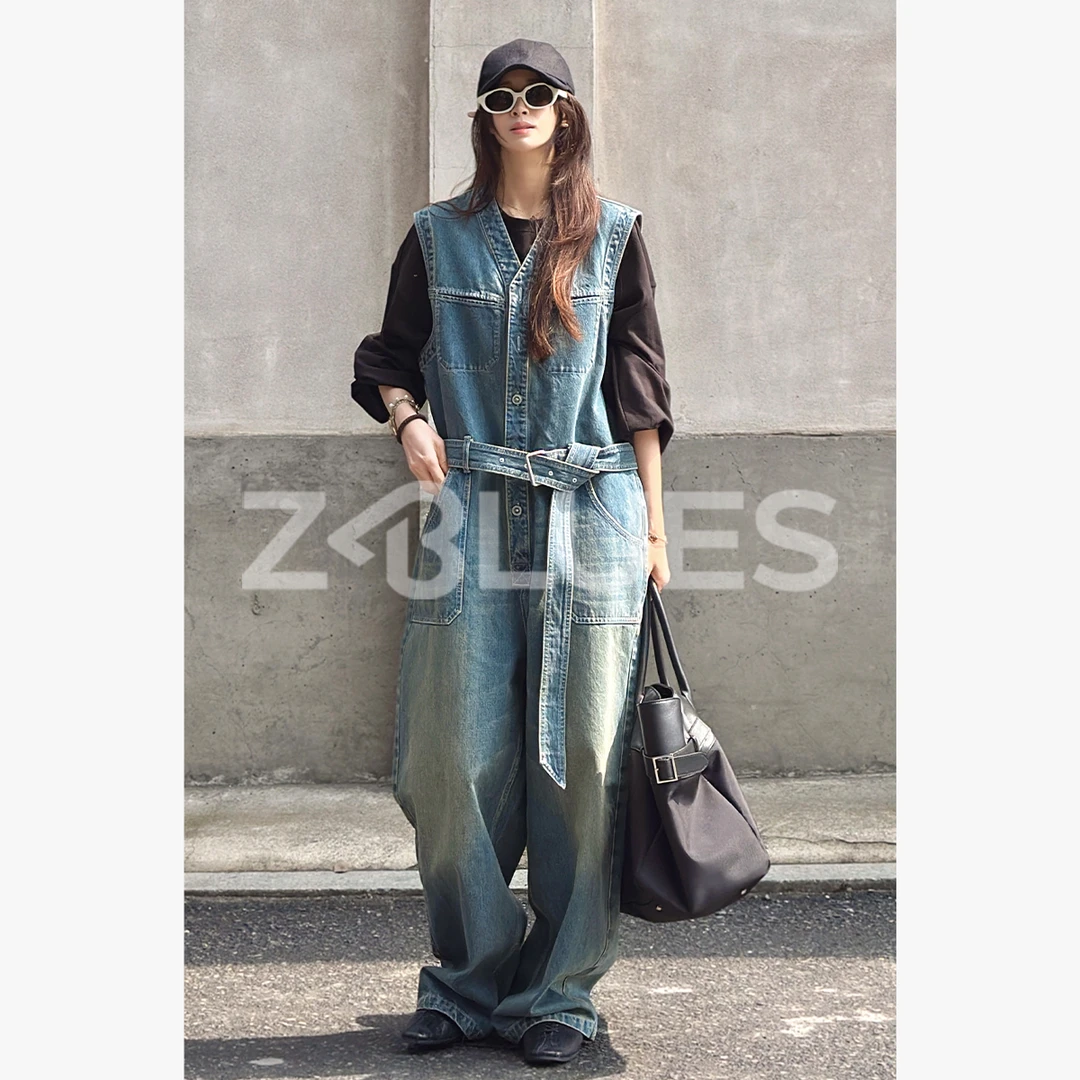 Z.blues【酷极了】重工水洗美式随性风廓形连体裤牛仔裤YZDC8450