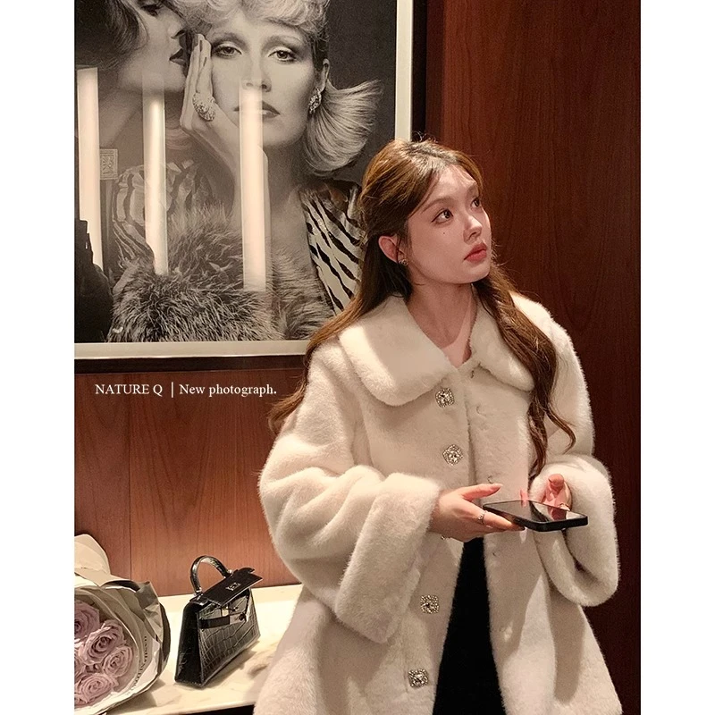 杨小卷气质千金仿貂毛环保皮草娃娃领毛绒外套女保暖加厚皮毛一体