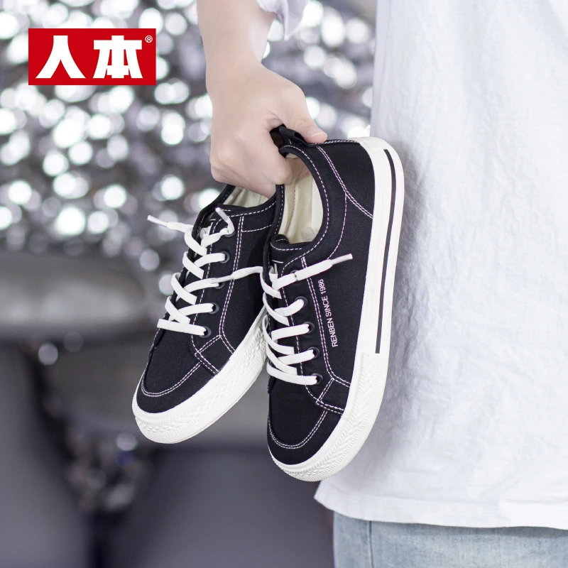 人本一脚蹬帆布鞋女小众百搭韩版休闲鞋平底学生时尚春季潮流爆款
