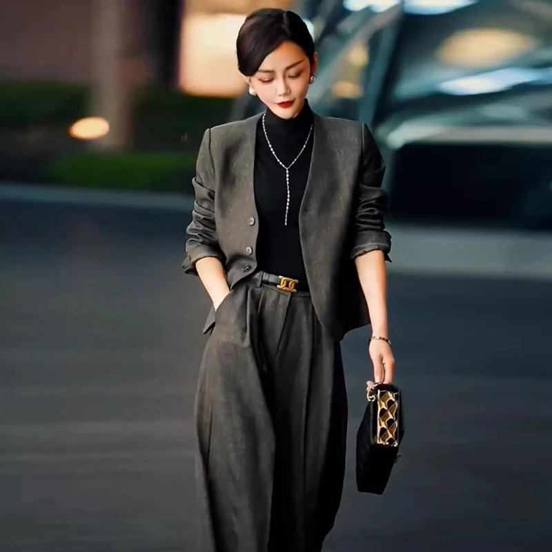 秋季新款西装外套阔腿裤高级入秋一整套轻奢女装套装显瘦气质洋气