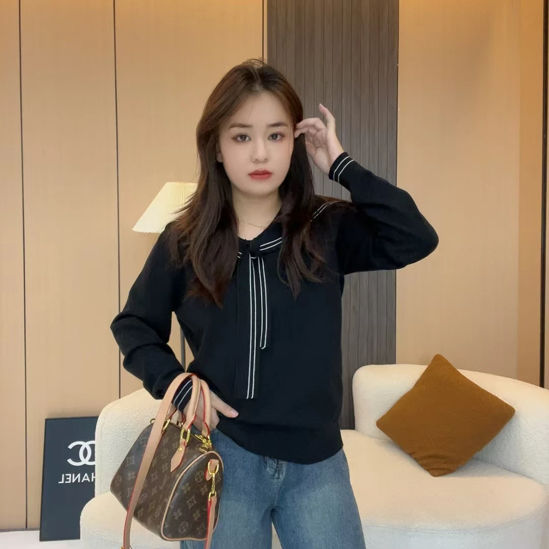 70130芊#秋装新款宽松海军领针织衫上衣胖mm显瘦毛衣打底衫
