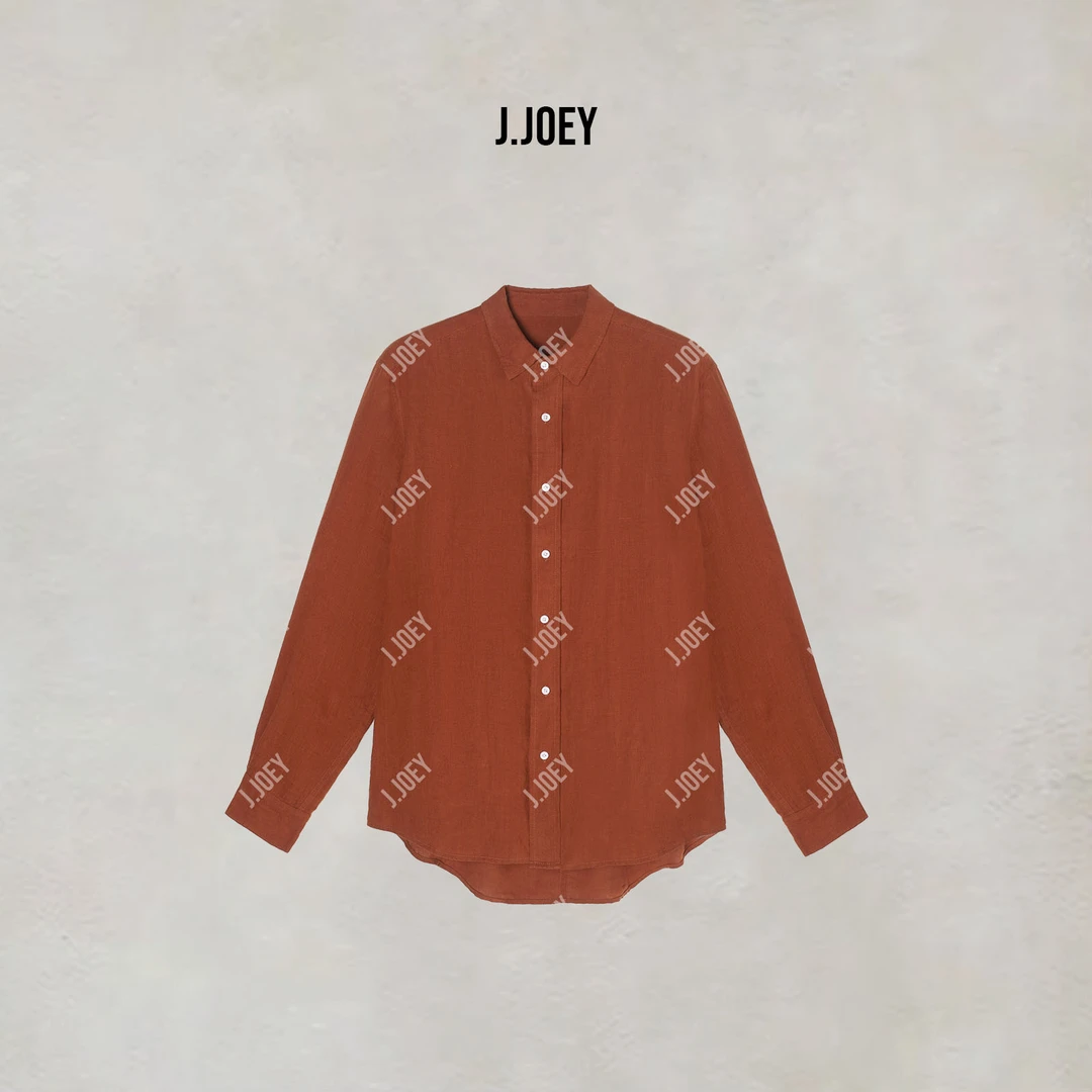 J.JOEY "100亚麻"休闲极简风红色翻领百搭长袖衬衫 C50716