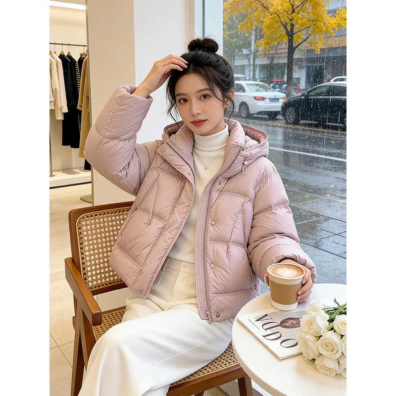 韩系小个子甜美粉色棉服女士2025新款深冬独特超好看连帽棉袄外套