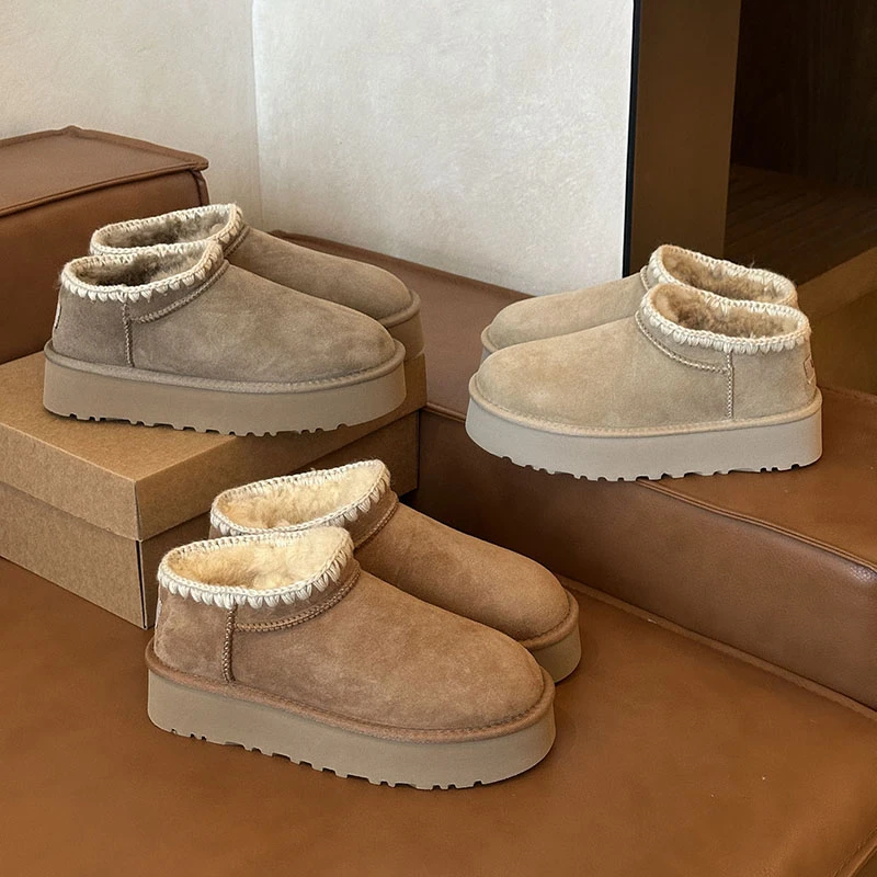 时尚雪地靴加绒加厚短筒2025新款毛线皮毛一体厚底东北棉鞋女冬