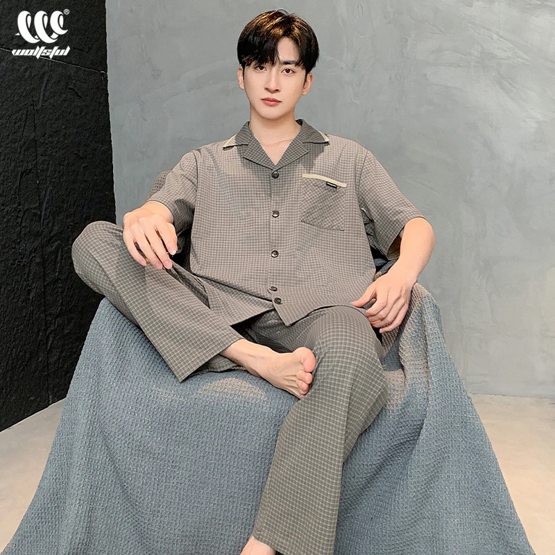 2025年新款睡衣男春夏款纯棉短袖开衫简约柔软棉可外出家居服套装
