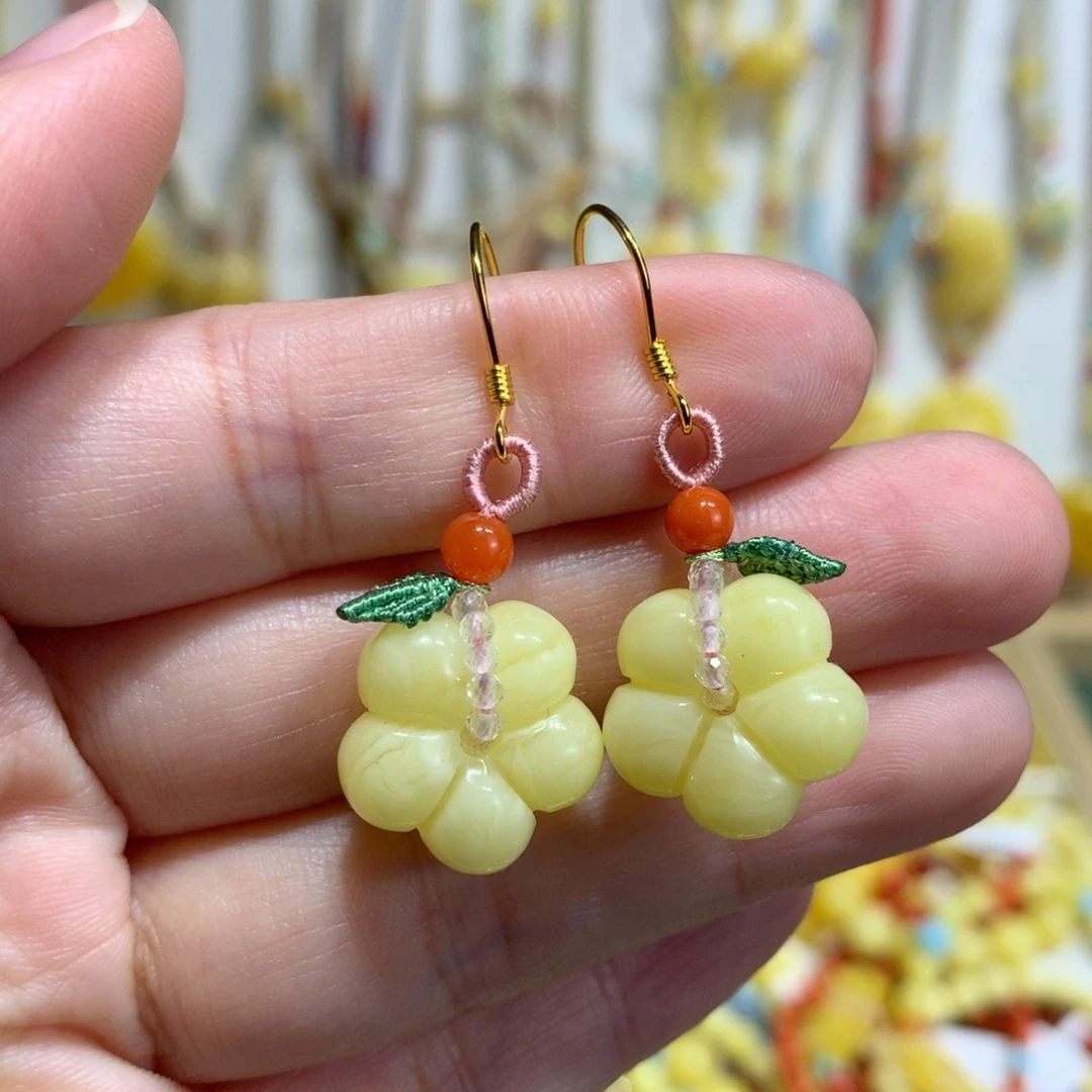 蜜蜡银S925镀金镶嵌耳饰花