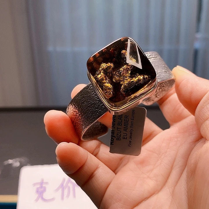 银S925镶嵌琥珀手链波兰设计款琥珀蜜蜡