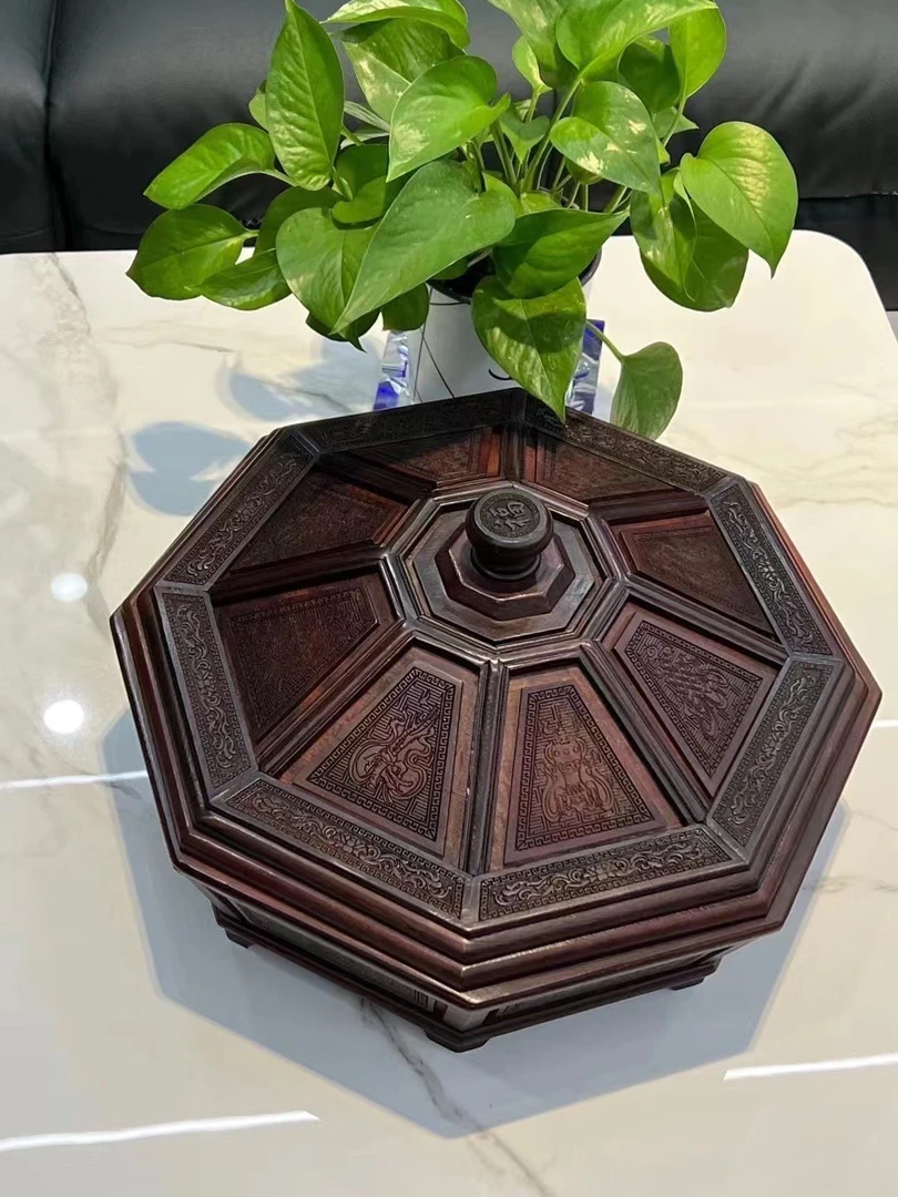 红酸枝满雕八角果盘