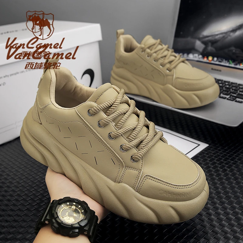 西域骆驼季新款百搭皮面港风板鞋男款小众潮干净感痞帅男鞋