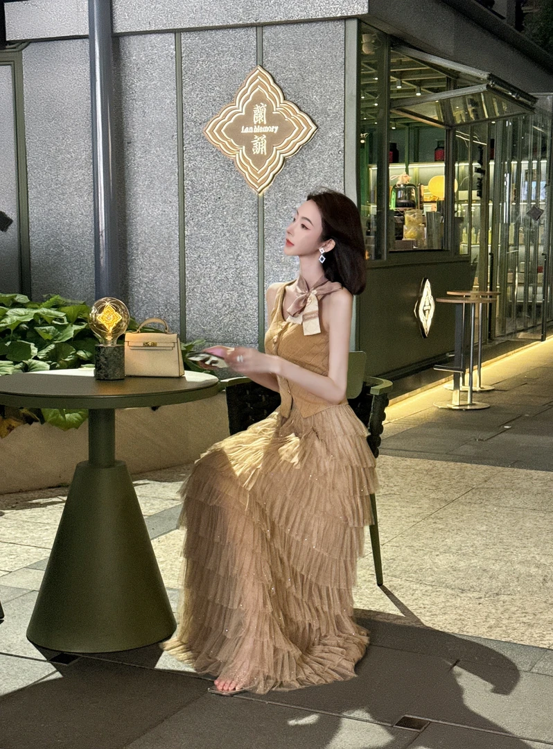 TUZI【佩里月光】夏季新款韩系网纱层次感蛋糕裙TZ52103