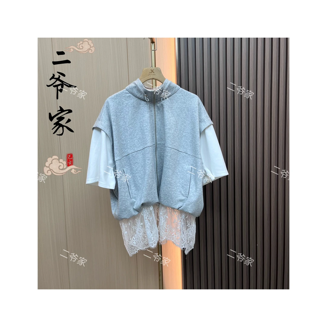 S88021087休闲风宽松蕾丝拼接外套