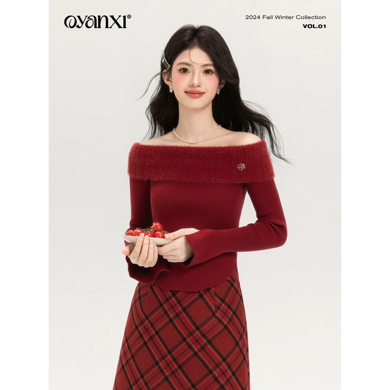 【欧阳喜OYANXI】胭脂江南&冬季设计感红色显瘦毛衣套装227M1052
