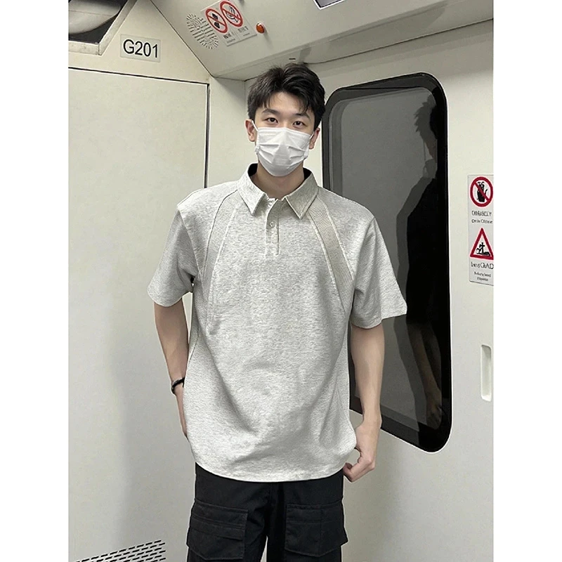 重磅来袭280g百搭POLO衫夏季清凉简约纯色拼接美式休闲正肩T恤